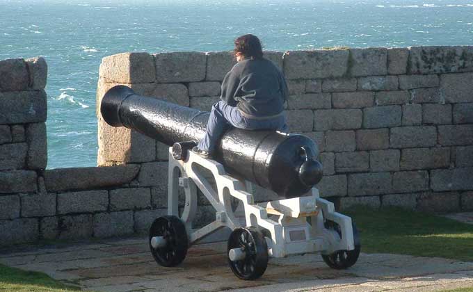 Sara sat on a cannon