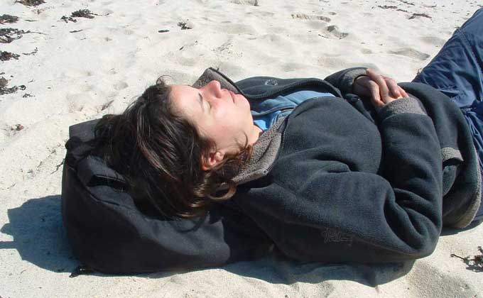 Sara sunbathing on Bryher